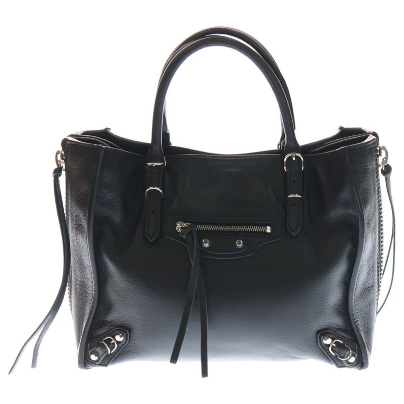 Balenciaga Paper Handbag Mini Bag Black Leather 305572 Silver Hardware