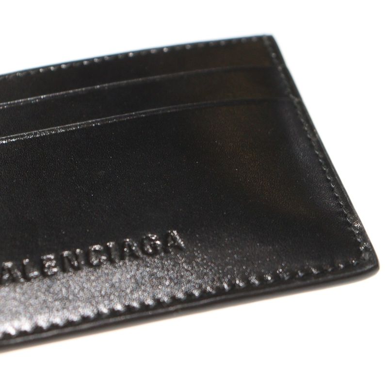 Balenciaga Card Holder Logo Print Leather Card Holder Commuter Holder Black
