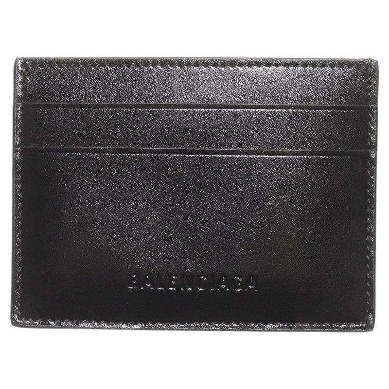 Balenciaga Card Holder Logo Print Leather Card Holder Commuter Holder Black