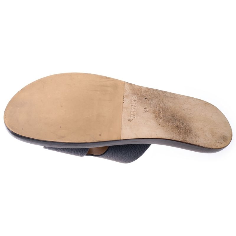 Hermes Izmir H ​​logo Leather Flat Sandals Shoes Navy