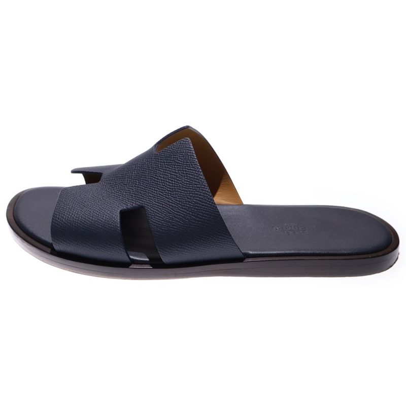 Hermes Izmir H ​​logo Leather Flat Sandals Shoes Navy