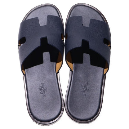 Hermes Izmir H ​​logo Leather Flat Sandals Shoes Navy