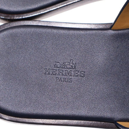 Hermes Izmir H ​​logo Leather Flat Sandals Shoes Navy