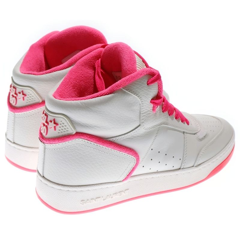 Saint Laurent Paris Sl80 Leather High Cut Sneakers Shoes White Pink 711250
