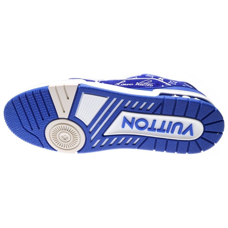 Louis Vuitton LV Trainer 1abfrm LV Trainer Line Velor Low Cut Sneakers Blue