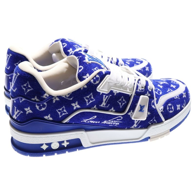 Louis Vuitton LV Trainer 1abfrm LV Trainer Line Velor Low Cut Sneakers Blue