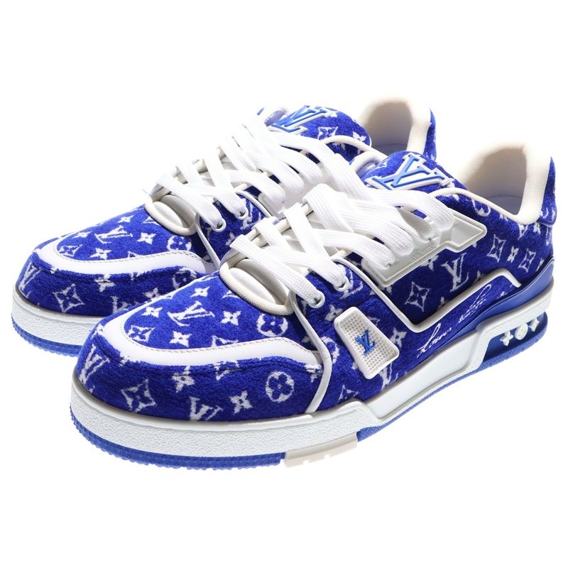 Louis Vuitton LV Trainer 1abfrm LV Trainer Line Velor Low Cut Sneakers Blue