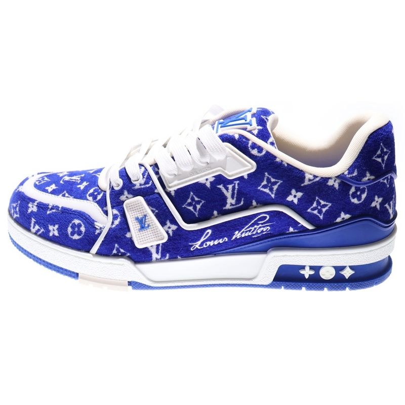 Louis Vuitton LV Trainer 1abfrm LV Trainer Line Velor Low Cut Sneakers Blue
