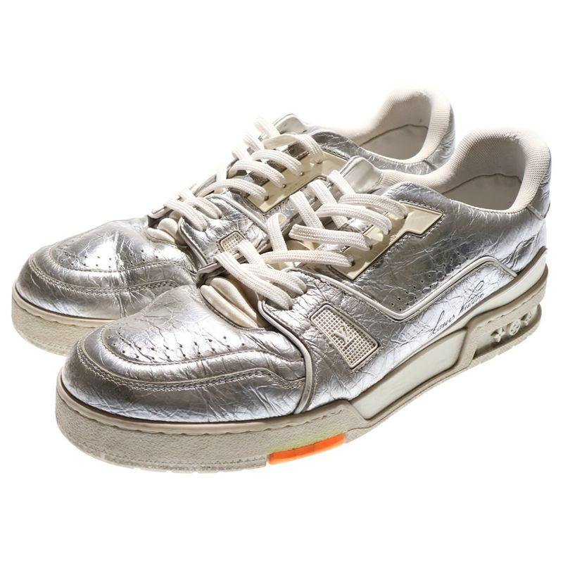 Louis Vuitton LV Trainer 1a5ahy LV Trainer Line Leather Low Cut Sneakers Silver