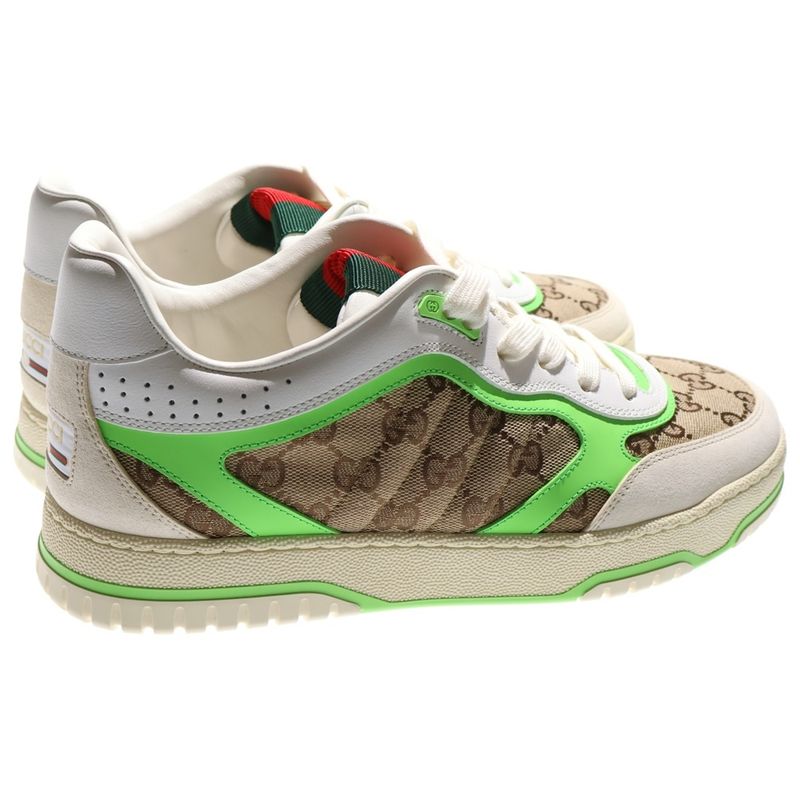 Gucci Original GG Canvas Reweb Low Cut Leather Sneakers Shoes White Green 787476