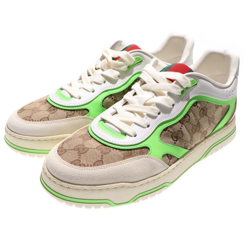 Gucci Original GG Canvas Reweb Low Cut Leather Sneakers Shoes White Green 787476