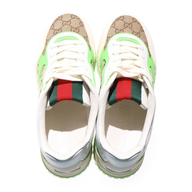 Gucci Original GG Canvas Reweb Low Cut Leather Sneakers Shoes White Green 787476