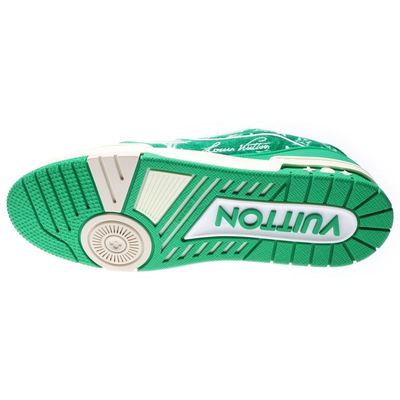 Louis Vuitton LV Trainer 1abfs6 LV Trainer Line Velor Low Cut Sneakers Green