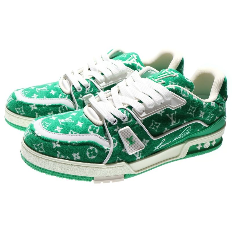 Louis Vuitton LV Trainer 1abfs6 LV Trainer Line Velor Low Cut Sneakers Green