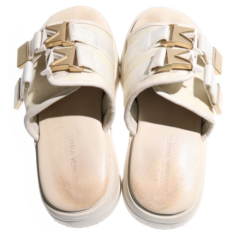 Bottega Veneta Flash Buckle Strap Flat Sandals Ivory