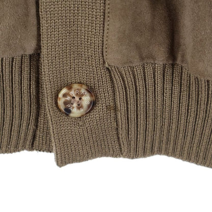 Hermes Suede Cut Replacement Silk Cashmere Blend Wool Knit Long Sleeve Cardigan