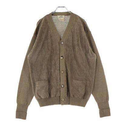 Hermes Suede Cut Replacement Silk Cashmere Blend Wool Knit Long Sleeve Cardigan