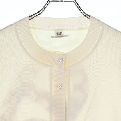 Hermes Chaine Button Silk Switching Back Logo Embroidery Long Sleeve Knit
