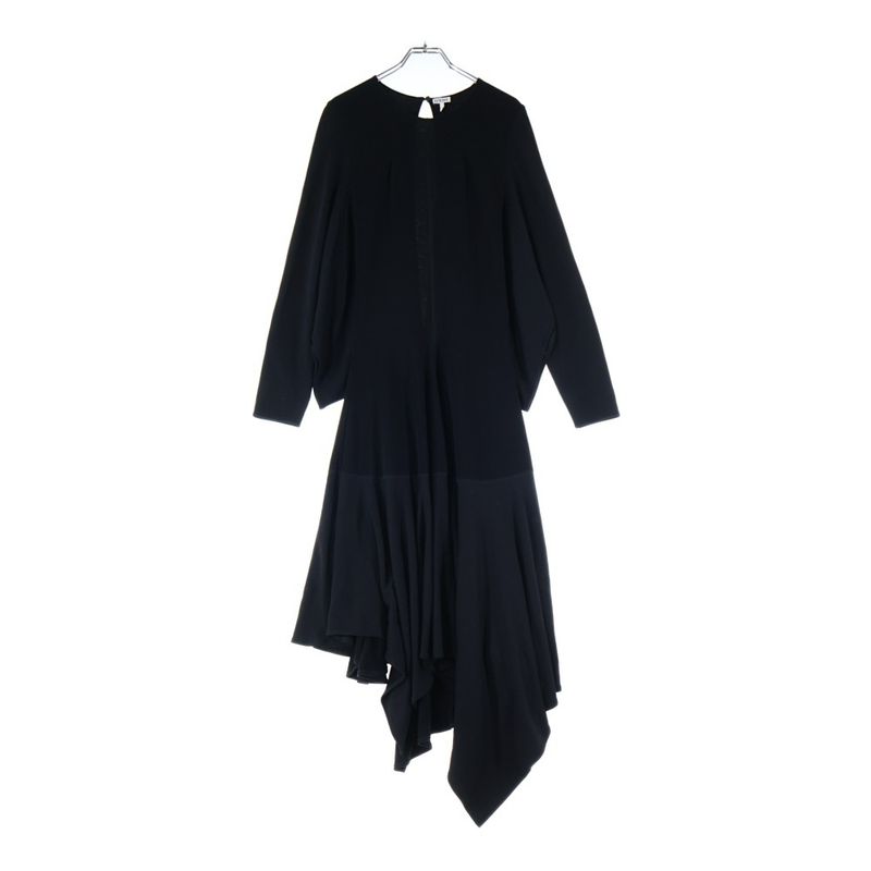 Loewe 21aw Deformed Kimono Sleeve Crew Neck Rayon Long Flare Dress Black