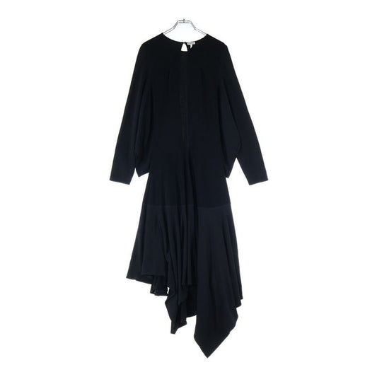 Loewe 21aw Deformed Kimono Sleeve Crew Neck Rayon Long Flare Dress Black