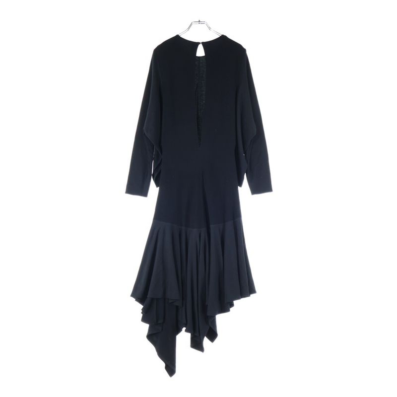 Loewe 21aw Deformed Kimono Sleeve Crew Neck Rayon Long Flare Dress Black