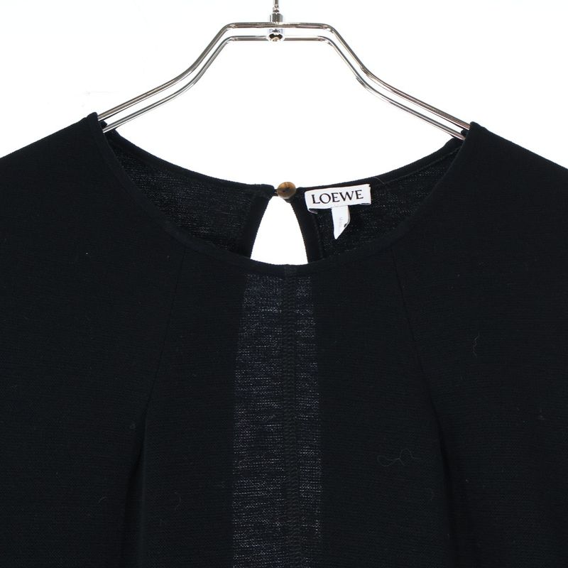 Loewe 21aw Deformed Kimono Sleeve Crew Neck Rayon Long Flare Dress Black