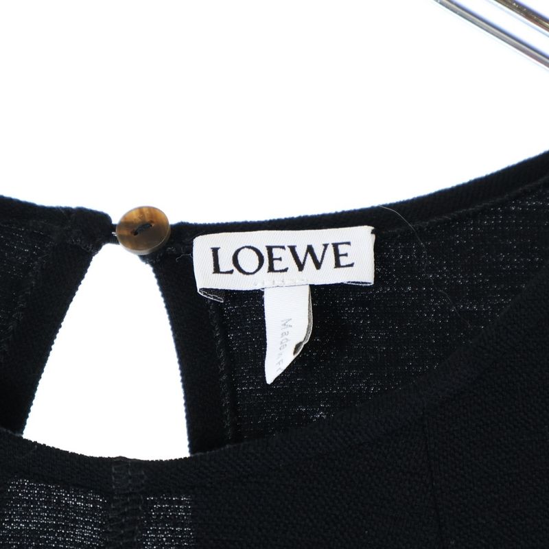 Loewe 21aw Deformed Kimono Sleeve Crew Neck Rayon Long Flare Dress Black