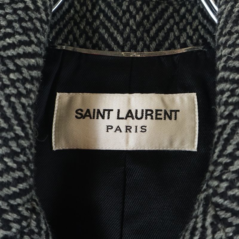 Saint Laurent Paris 17aw Herringbone Wool 4b Chester Coat Gray 485337