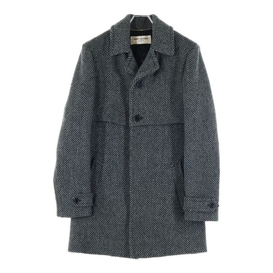 Saint Laurent Paris 17aw Herringbone Wool 4b Chester Coat Gray 485337