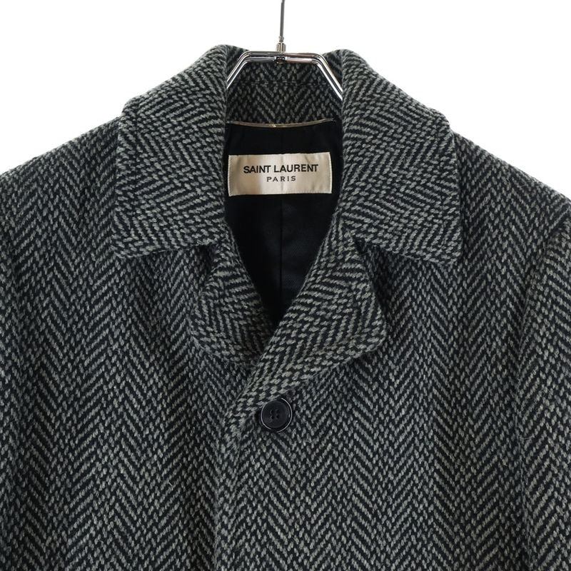Saint Laurent Paris 17aw Herringbone Wool 4b Chester Coat Gray 485337