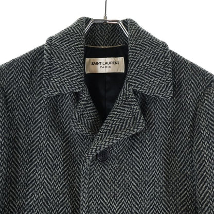 Saint Laurent Paris 17aw Herringbone Wool 4b Chester Coat Gray 485337