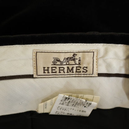 Hermes Velor Velvet No-Tuck Slacks Pants Trousers Black