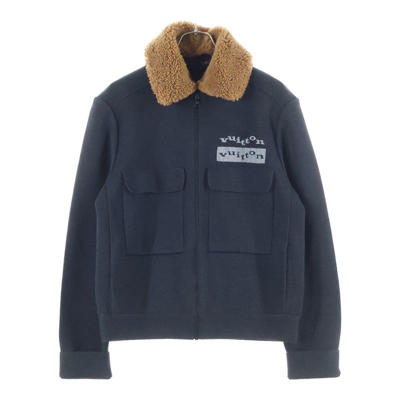 Louis Vuitton 23aw Detachable Boa Shearling Color Logo Embroidery Wool Knit Zip