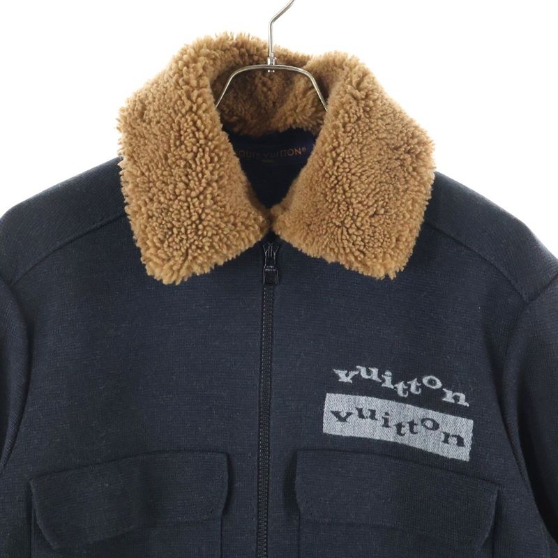 Louis Vuitton 23aw Detachable Boa Shearling Color Logo Embroidery Wool Knit Zip