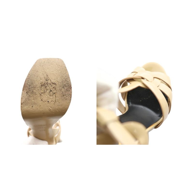 Saint Laurent Paris Tribute Platform Sandals Enamel 35.5 Beige 315487 SS • OS