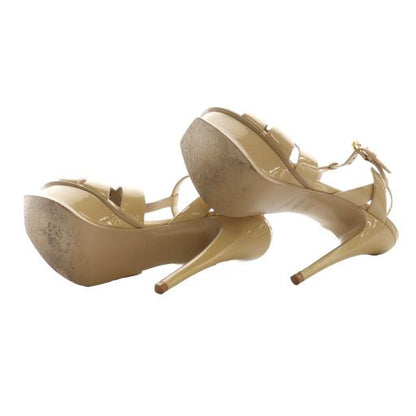 Saint Laurent Paris Tribute Platform Sandals Enamel 35.5 Beige 315487 SS • OS