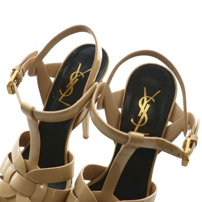 Saint Laurent Paris Tribute Platform Sandals Enamel 35.5 Beige 315487 SS • OS