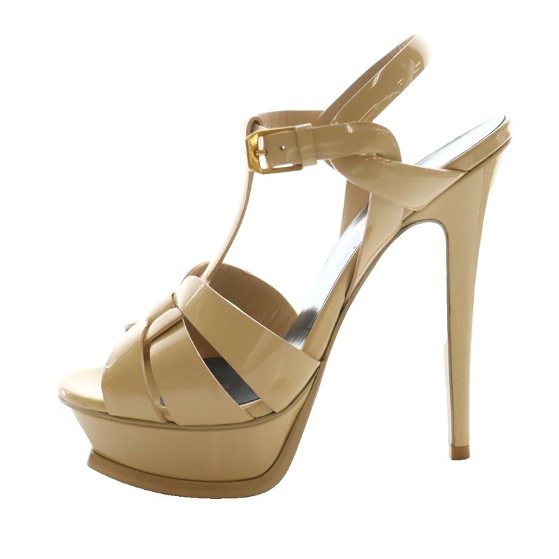 Saint Laurent Paris Tribute Platform Sandals Enamel 35.5 Beige 315487 SS • OS