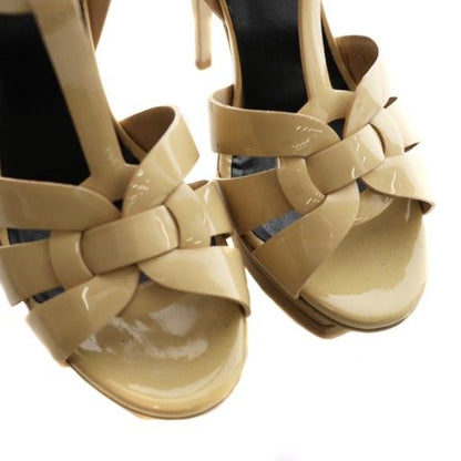 Saint Laurent Paris Tribute Platform Sandals Enamel 35.5 Beige 315487 SS • OS