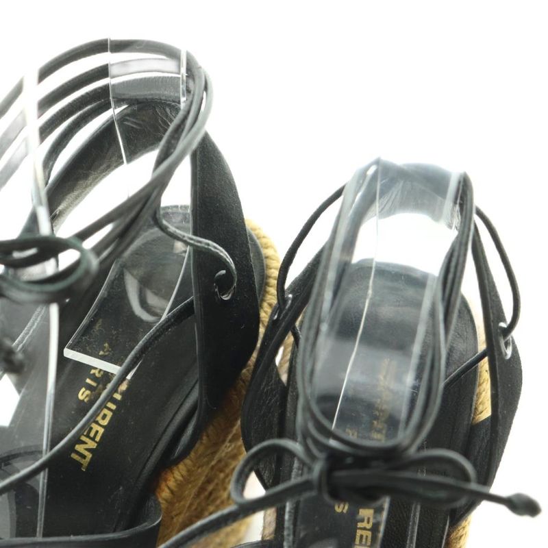 Saint Laurent Paris Sandals Wedge Sole Ribbon Suede 35.5 22.5cm (8.86in) Black