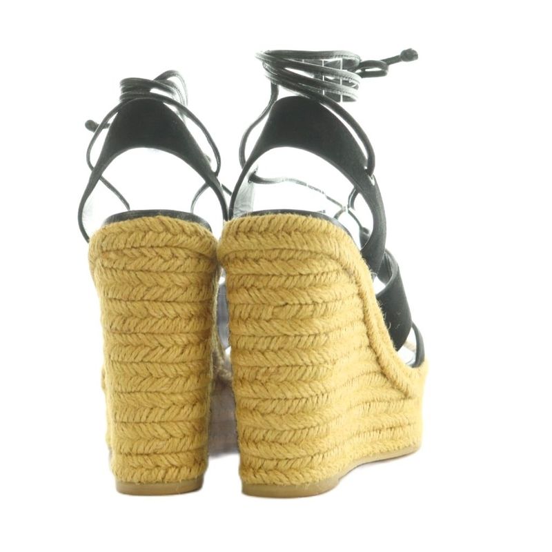 Saint Laurent Paris Sandals Wedge Sole Ribbon Suede 35.5 22.5cm (8.86in) Black
