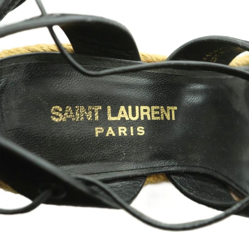 Saint Laurent Paris Sandals Wedge Sole Ribbon Suede 35.5 22.5cm (8.86in) Black