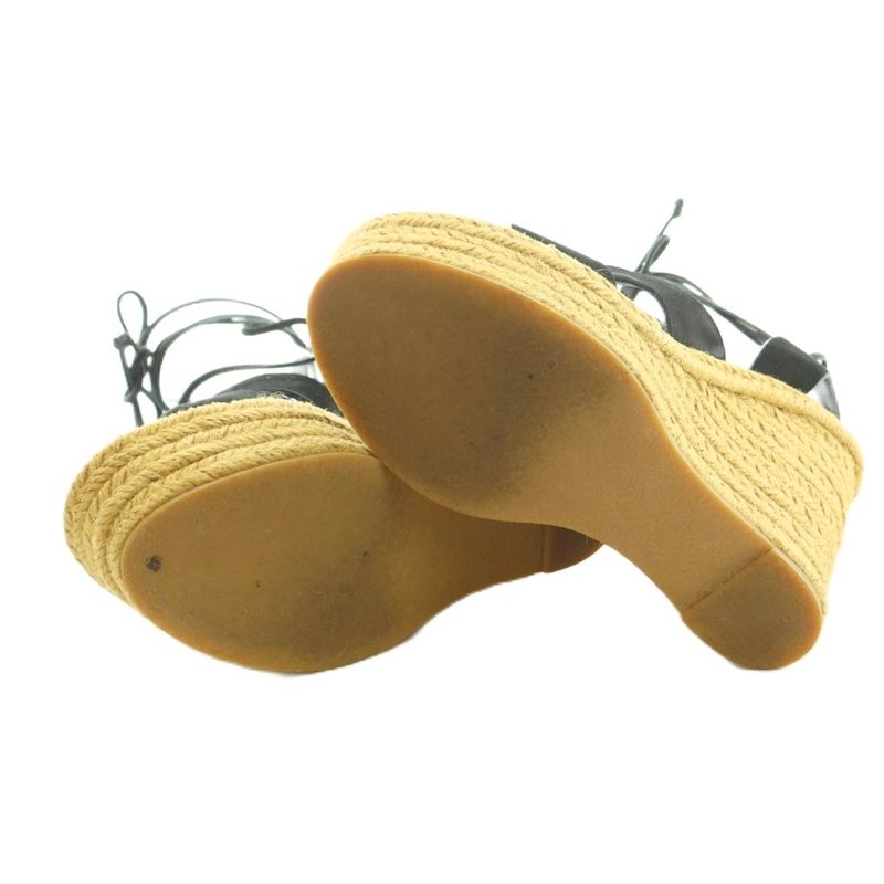 Saint Laurent Paris Sandals Wedge Sole Ribbon Suede 35.5 22.5cm (8.86in) Black