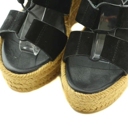 Saint Laurent Paris Sandals Wedge Sole Ribbon Suede 35.5 22.5cm (8.86in) Black