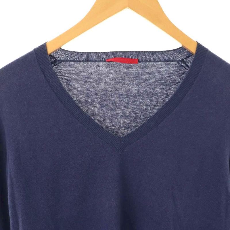 Prada Cotton Cashmere Blend V-Neck Knit Sweater 42 Navy Es • OS