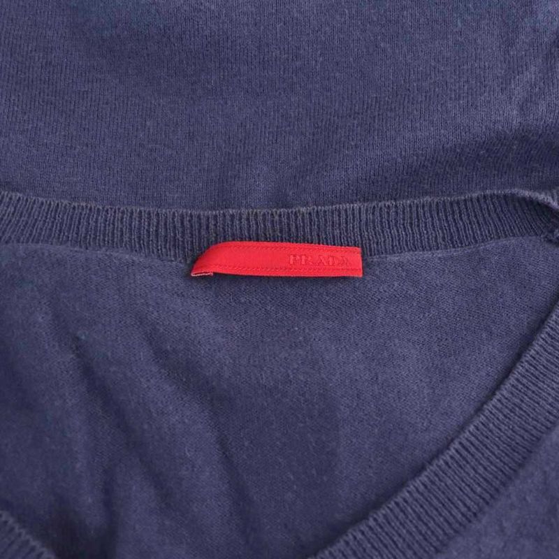 Prada Cotton Cashmere Blend V-Neck Knit Sweater 42 Navy Es • OS