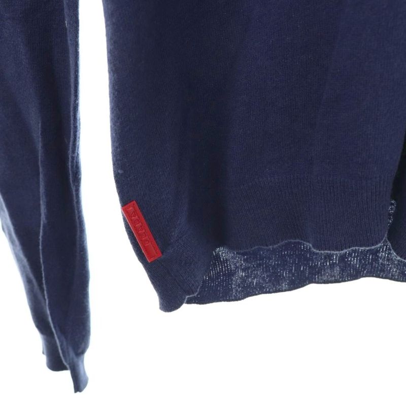 Prada Cotton Cashmere Blend V-Neck Knit Sweater 42 Navy Es • OS