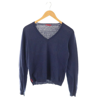 Prada Cotton Cashmere Blend V-Neck Knit Sweater 42 Navy Es • OS