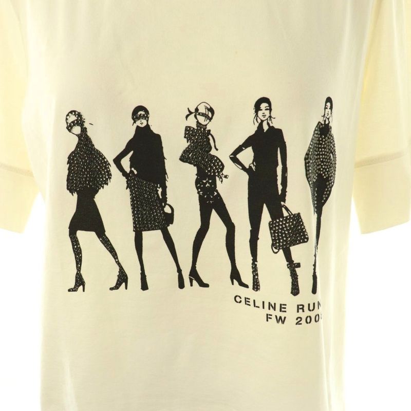 Celine Rhinestone Short Sleeve T-Shirt Cut and Sew L Ivory Df • OS