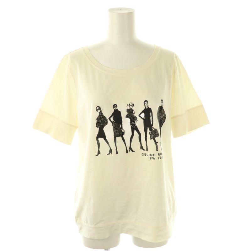 Celine Rhinestone Short Sleeve T-Shirt Cut and Sew L Ivory Df • OS